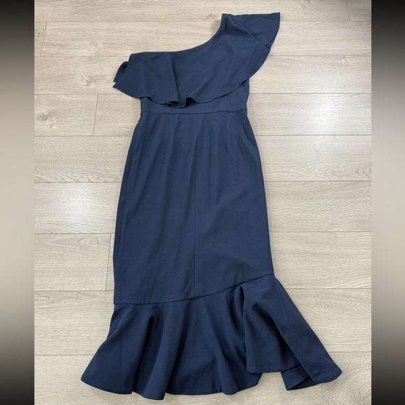 Dress The Population Navy Blue Raquel One Shoulder Midi Dress - Picture 3 of 9